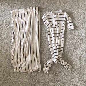 LouLou Henley Neck Gown and Swaddle Set - Berry Strips on Creme